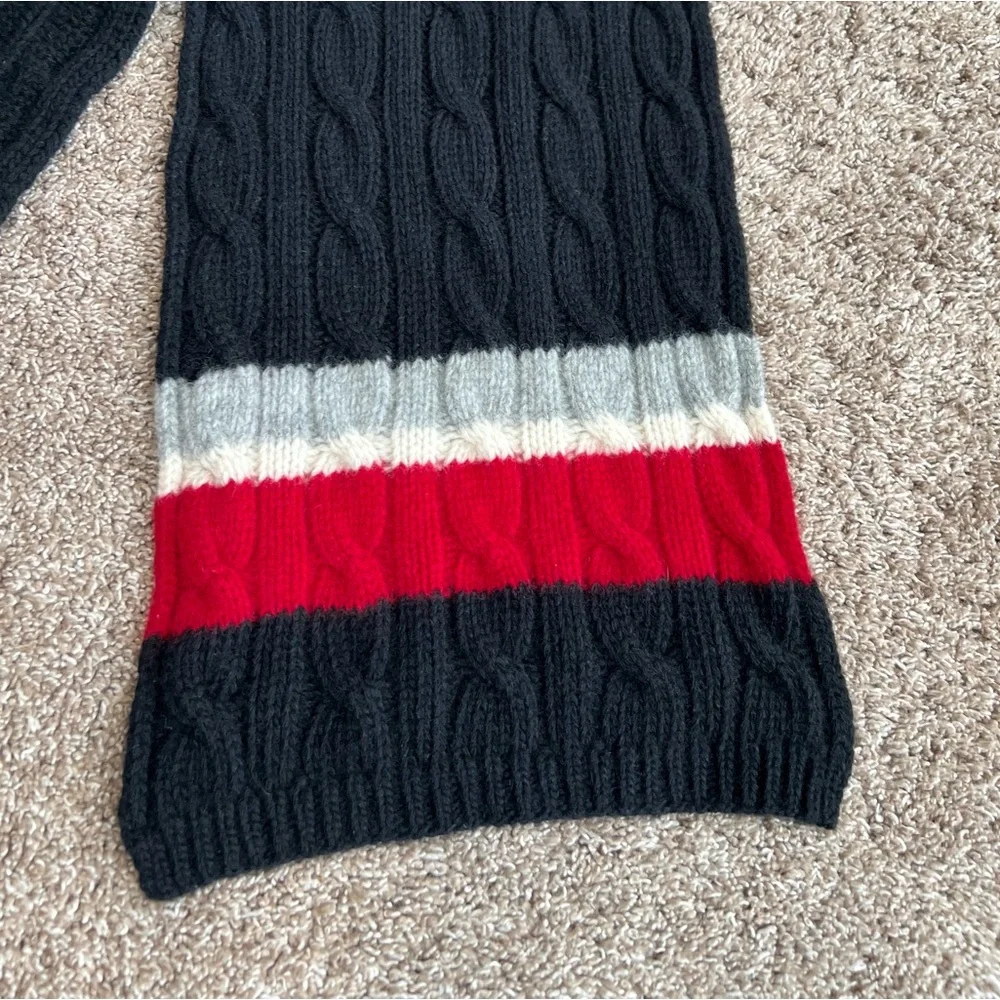 Polo Ralph Lauren Vintage Cable Knit Winter Scarf Wool Blend Black Red Grey RARE